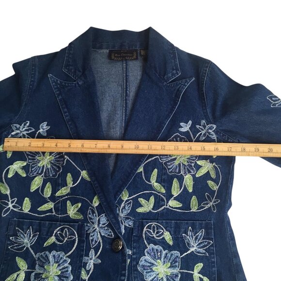 New Direction Denim Blazer Womens Small Blue Floral Embroidered Jacket Boho - Picture 5 of 13